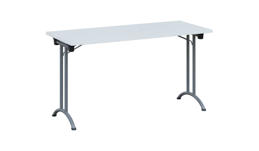 SLA 140 lak skládací jednací stůl 1394x600, deska 25 mm, podnož stříbrný lak, deska bílá